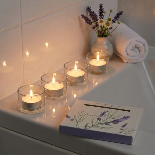 Duftteelichter Lavendel Kamille, Wachs, Weiß, Ø3,5cm, 12 Stück | Floristik24.at