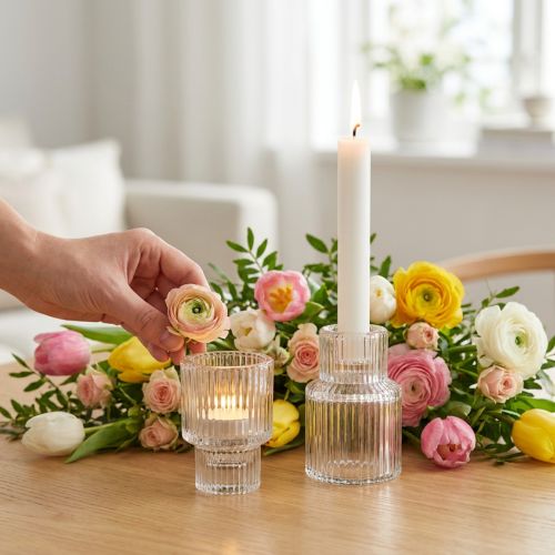Stabkerzenhalter und Teelichthalter Glas Ø5cm H8cm 4er-Set Transparent | Floristik24.at
