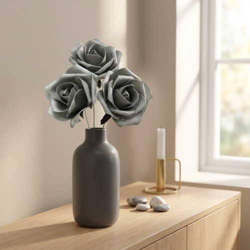 Artikel Schaumrosen Grau Ø15cm 4 Stück Kunststoff Mit Draht für Dekoration