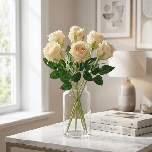 Kunstblumen Rosen Creme aus Kunststoff 6 Stück Ø6cm L50cm | Floristik24.at