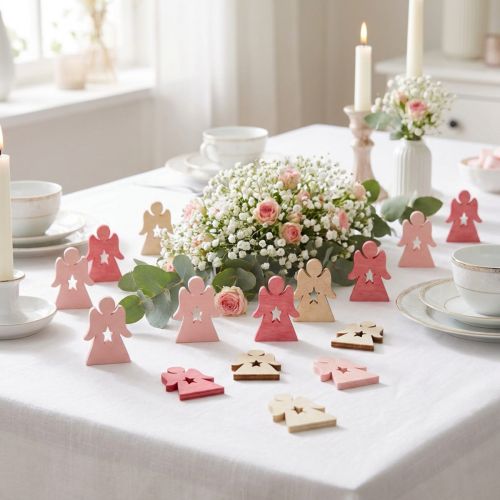 Engel aus Holz zum Streuen 4cm, 72 Stück, Pink, Rosa, Weiß | Floristik24.at