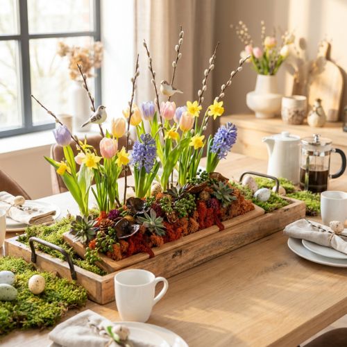Deko Tablett aus Buchenholz mit Griffen 50×19,5cm Natur-Braun | Floristik24.at