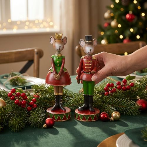 Weihnachtsdeko Figuren Mäusepaar Rotgrün Handbemalt | Floristik24.at