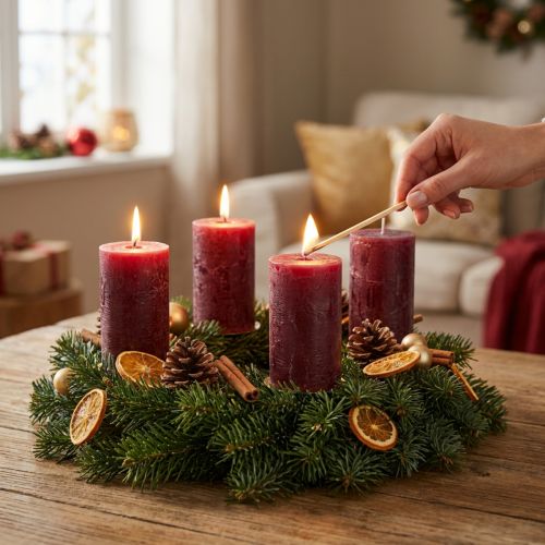 Durchgefärbte Rustic Stumpenkerzen Burgund 110×60mm 4er-Set selbstlöschend | Floristik24.at