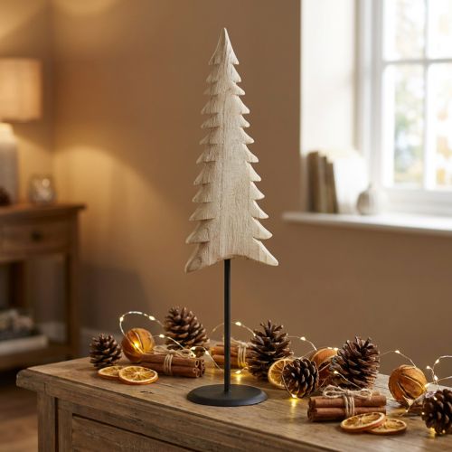 Artikel Holz-Tannenbaum aus Paulownia, natur, H 54 cm, mit Metallaufsteller