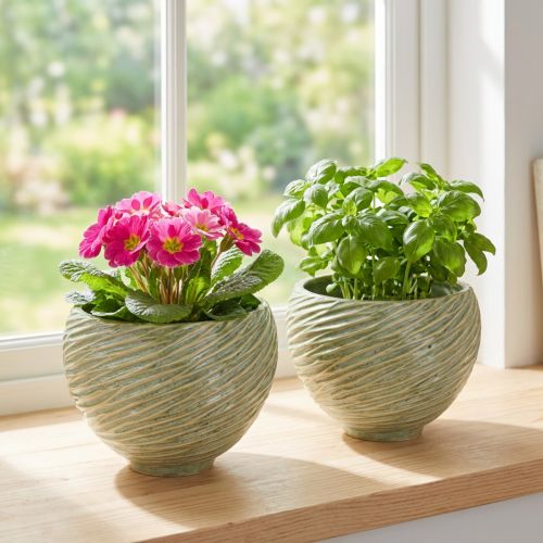 Artikel Keramik-Übertopf und Dekoschale Grün Ø15cm H11cm, 2er-Set