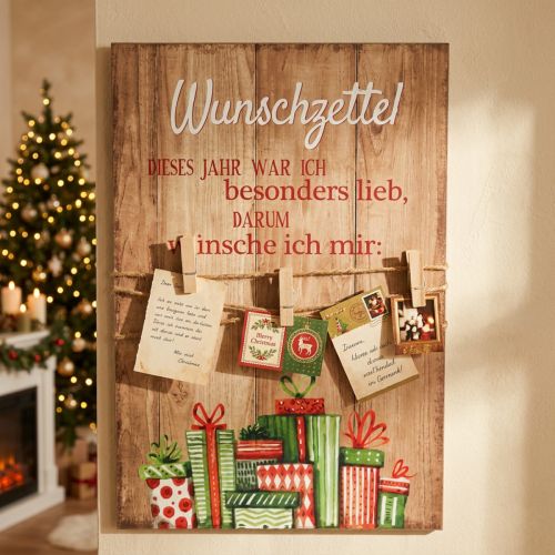 Dekoschild Wunschzettel mit Klammern 27×40 cm Holzdesign Weihnachten | Floristik24.at