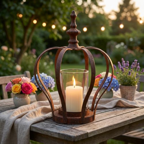 Windlicht Krone Braun Rost Mit Kerzenglas Ø14cm H18cm | Floristik24.at