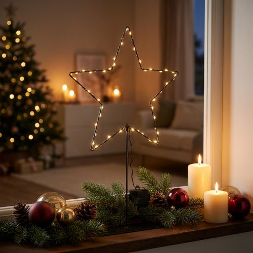 LED Stern mit Batteriefach und Standfuß, 46 cm, Schwarz, für Innenräume | Floristik24.at
