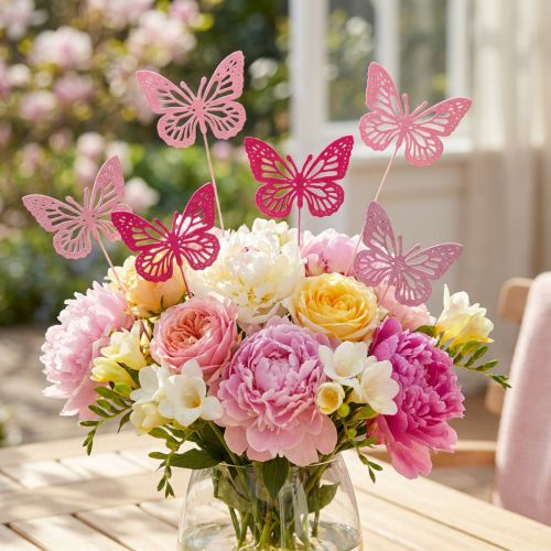Deko Schmetterlinge aus Holz mit Metallstiel 8 cm Rosa/Pink 18 Stück | Floristik24.at