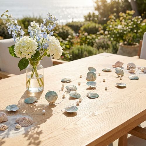 Muschelgirlande mit Perlen aus Kunststoff 112cm Türkis Gold Silber 3er-Set | Floristik24.at