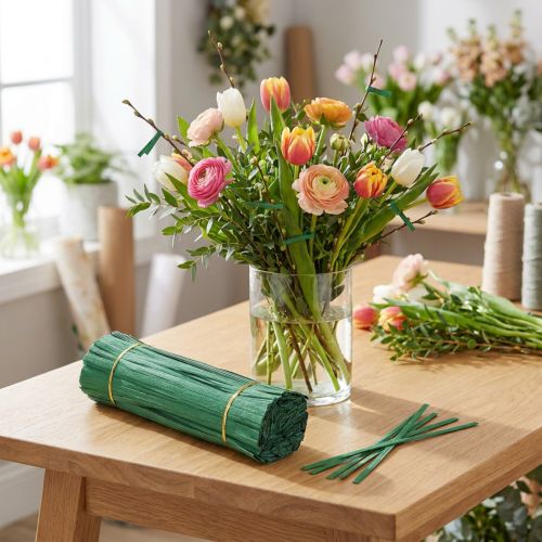 Bindestreifen aus Papier und 2er Draht, mittel, Grün, 25cm, 1000 Stück | Floristik24.at