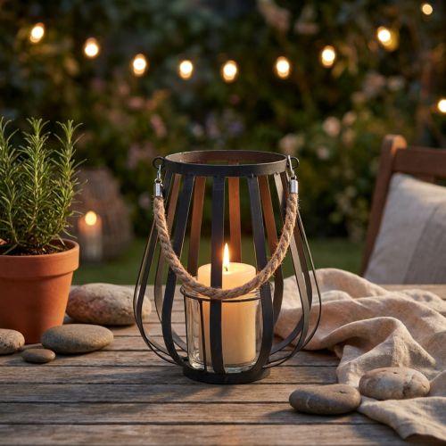 Artikel Windlicht Laterne Metall mit Glaseinsatz Anthrazit Ø 23 cm H 27 cm