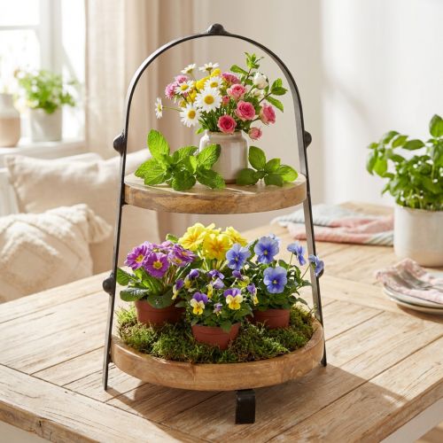 Etagere Holz Metall 2-stöckig Ø25,5cm Höhe 38cm