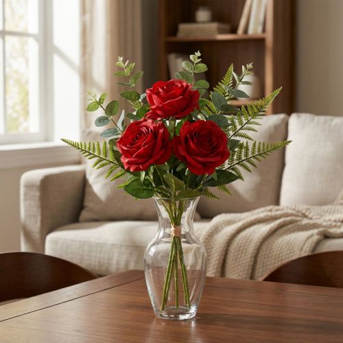 Künstliche Rosen Rot 45 cm 3 Stiele | Floristik24.at