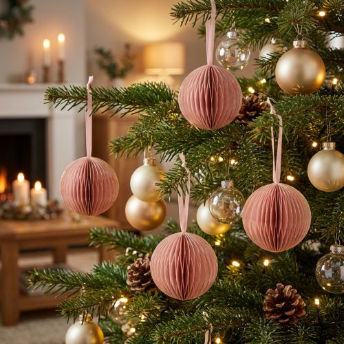 Wabenkugeln Apricot-Rosa 7cm aus Papier – 4er Set für Weihnachts- und Wohnungsdeko | Floristik24.at