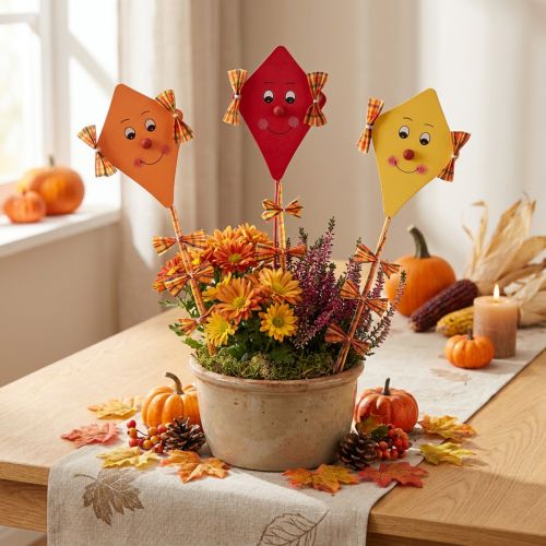 Deko-Drachen am Stab, Holz, 7,5×10 cm, Orange/Rot/Gelb, Herbstdekoration, 12 Stück | Floristik24.at
