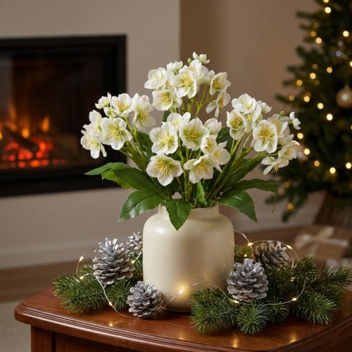 Christrosen künstlich weiß 18 Blüten 60 cm