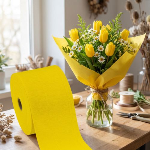 Artikel Blumenkrepp Gelb 128g/qm 10cm x 250cm 2 Rollen Krepppapier für Floristik