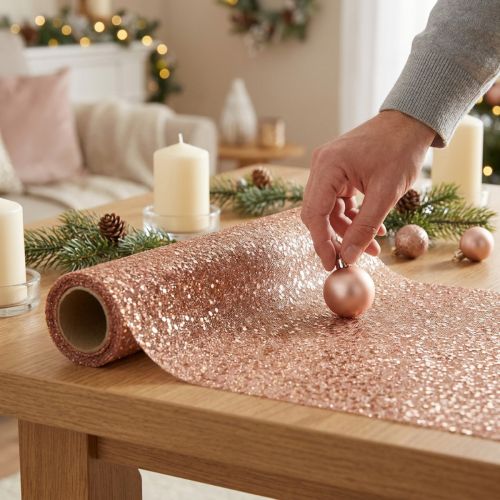 Tischläufer Kunststoff Gittergewebe Roségold 48×450cm Weihnachten | Floristik24.at