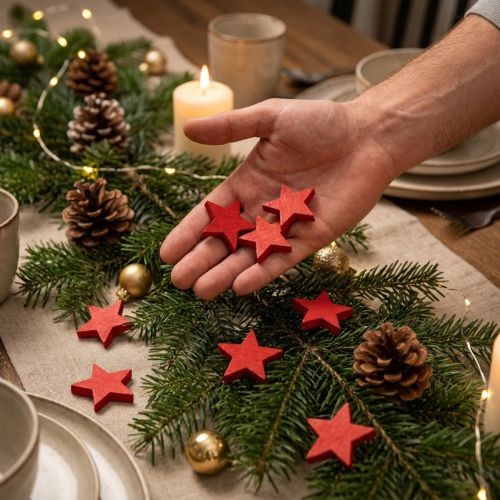 Rote Holzsterne Ø4cm Streudeko Weihnachten 24 Stück | Floristik24.at