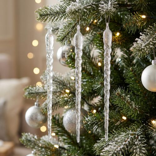 Eiszapfen aus Kunststoff Klar Silber 28cm 3er-Set zur Hängedekoration | Floristik24.at