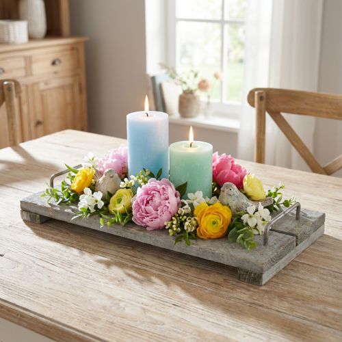 Holztablett mit Füßen 40x20cm Shabby Chic Natur Weiß | Floristik24.at