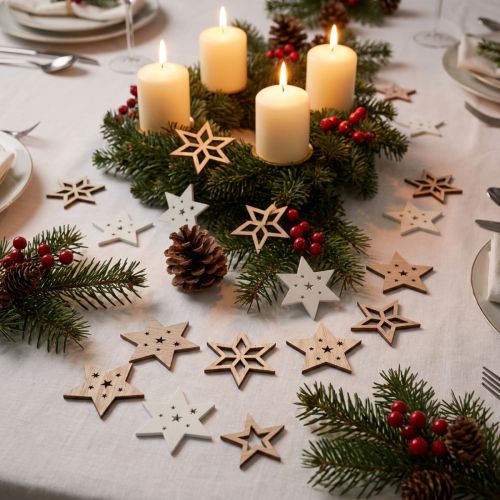 Streudeko Holzsterne Weiß/Natur Ø4cm, 72 Stück, Weihnachtsdeko | Floristik24.at