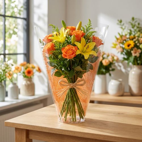 Blumentüte Zellglasfolie Jute-Muster Orange 40x12-30cm 50 Stück | Floristik24.at