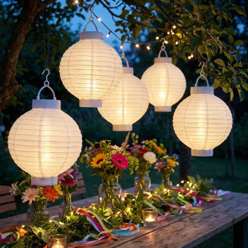 Lampion LED Solar 20cm Weiß Kunststoff für Garten und Balkon | Floristik24.at