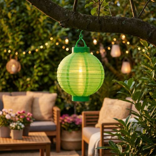 Lampion LED Solar 20 cm Grün aus Nylon für Garten und Balkon | Floristik24.at