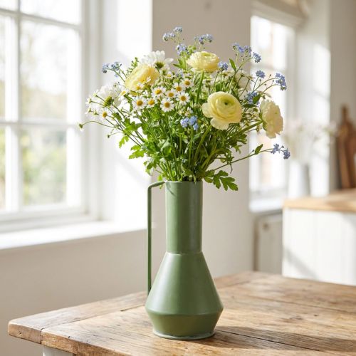 Artikel Deko-Vase aus Metall mit Henkel Grün 14cm Ø11cm H28,5cm