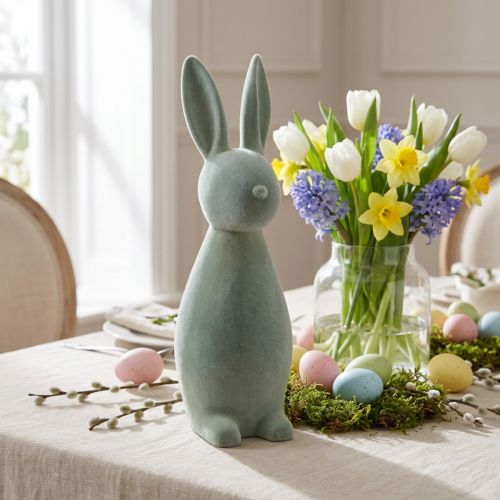 Dekofigur Hase Kunststoff Beflockt Graugrün 47cm für Innenbereich | Floristik24.at