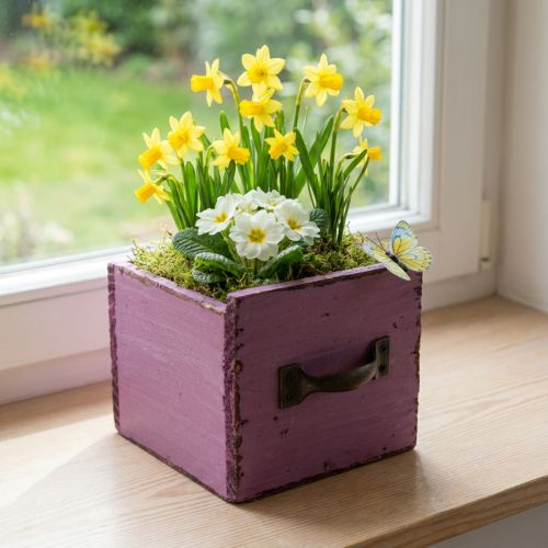 Pflanzschublade aus Holz, Lila, 12,5 cm, mit Metallgriff, für Dekoration und Pflanzen | Floristik24.at
