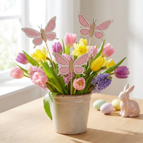 Holz Deko-Stecker Schmetterling Rosa 28cm 7,5cm 12 Stück | Floristik24.at