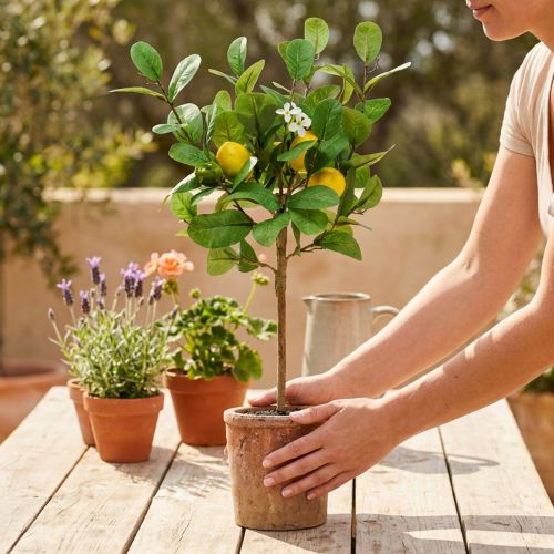 Künstlicher Zitronenbaum 58cm Kunststoff mit Topf für Innenbereiche | Floristik24.at