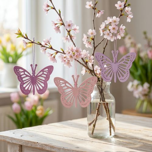 Deko-Schmetterlinge aus Holz, 12 cm, Lila/Pink/Rosa, 12er-Set | Floristik24.at