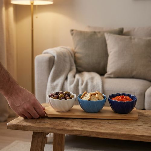 Artikel Tapas-Set aus Keramik und Bambus, 40×10 cm, Blau-Weiß