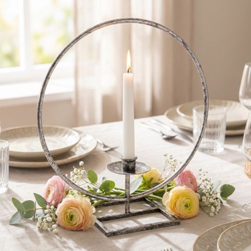 Dekoring Metall Stabkerzenhalter Silber Antik-Look Ø32cm | Floristik24.at