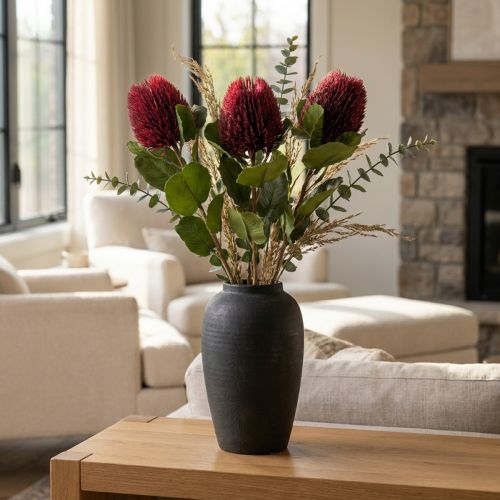 Kunstblumen Banksia, 3 Stück, Weinrot, L58cm | Floristik24.at