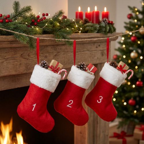 Adventskalender aus Filz mit 24 Stiefeln, Rot-Weiß, 155 cm | Floristik24.at