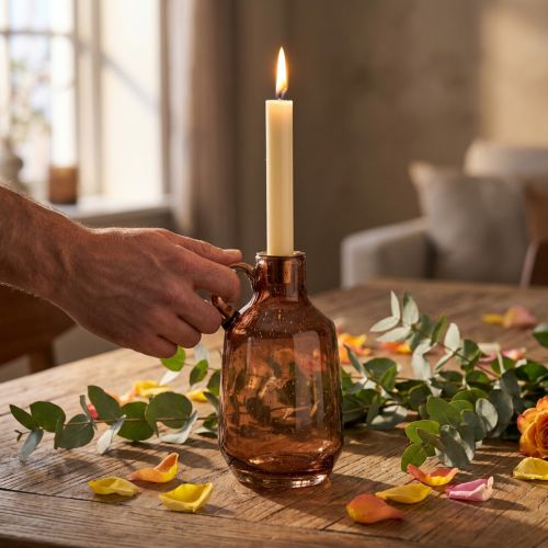 Kerzenständer Glas Dunkelbraun H22cm mit Metallaufsatz | Floristik24.at