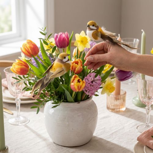 Deko-Vögel aus Schaumstoff mit Drahtstecker, Bunt, 10 cm, 12 Stück | Floristik24.at