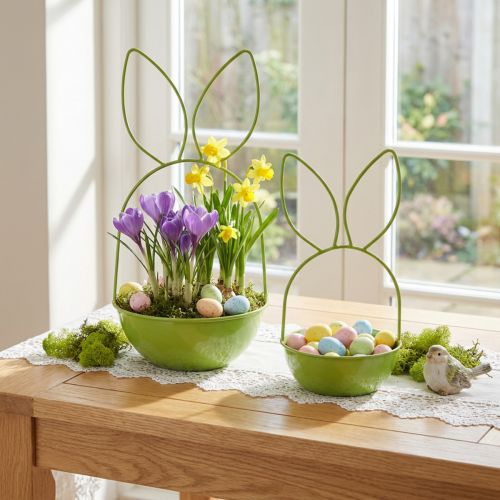 Pflanzschale aus Metall Hase Grün 34cm und 25cm 2er-Set für Frühlings- und Osterdekoration | Floristik24.at