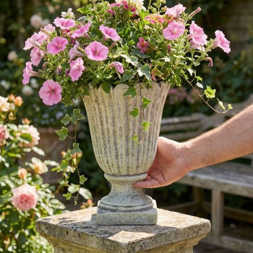 Artikel Pflanztopf Steinguss Antiker Stil Grau Ø17,5 cm H25 cm