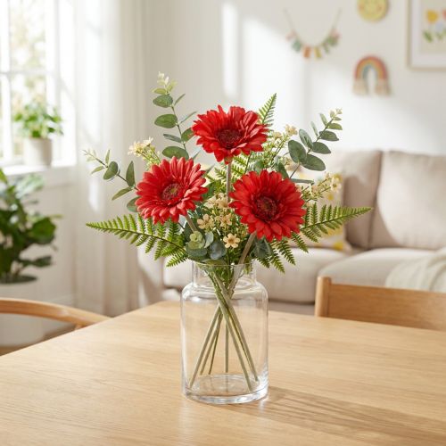Künstliche Gerbera Rot 45cm aus Kunststoff und Metall | Floristik24.at