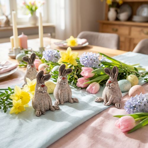 Keramik Osterhase Braun/Grau 7 cm – Deko Kaninchen 6 Stück | Floristik24.at