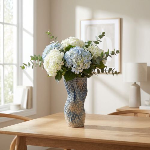 Keramikvase Blau Beige Korallen-Design geschwungen H20cm | Floristik24.at