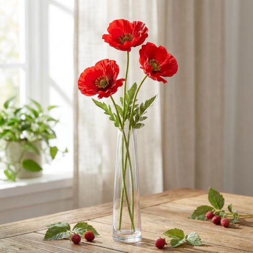 Artikel Künstliche Mohnblume Rot 58–74cm 3er-Set