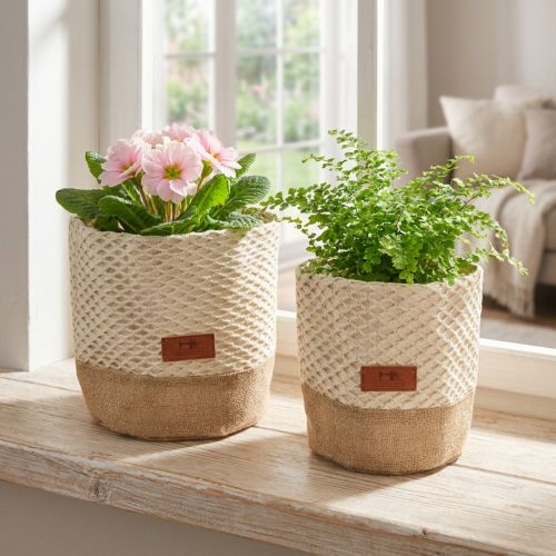 Stoffkörbchen Set Leinen Jute Natur Creme Ø16cm und Ø19cm Übertopf | Floristik24.at